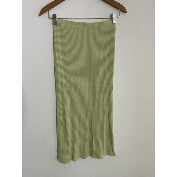 Reformation Skirt S Midi High Rise Ribbed Side Slit Button Sage Green Straight - Picture 8 of 8